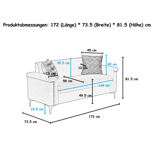 Canapé 2 Places En Polyester Gris Foncé - 2 Pièces - Pieds Métal, Design Scandinave