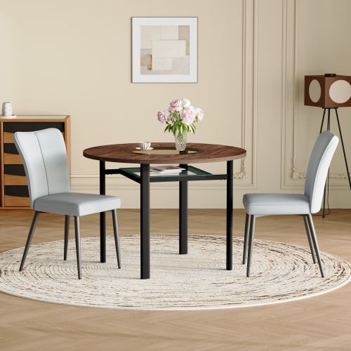 Ensemble Table Et Chaises, Table à Manger 100 Cm Avec Pieds Métal Noir Et 4 Chaises En Pu Gris Clair