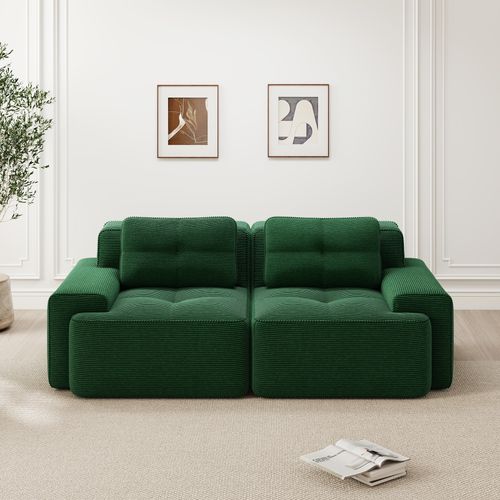 Canapé Modulable En Velours Côtelé Vert à Assise Profonde