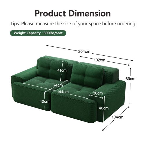 Canapé Modulable En Velours Côtelé Vert à Assise Profonde