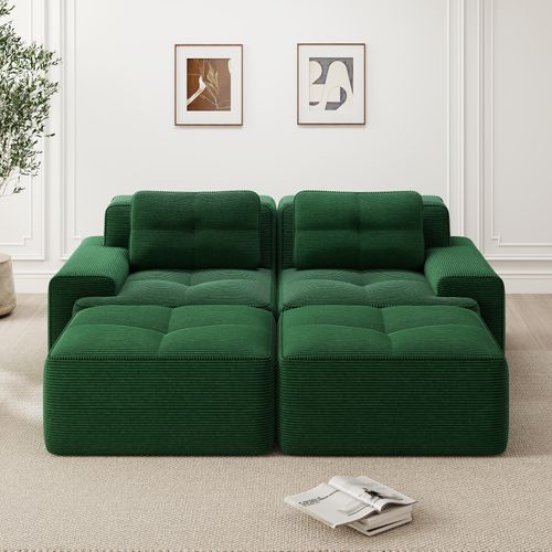 Canapé Modulable En U 2 Places En Velours Côtelé Vert