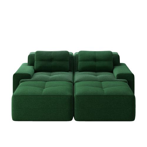 Canapé Modulable En U 2 Places En Velours Côtelé Vert