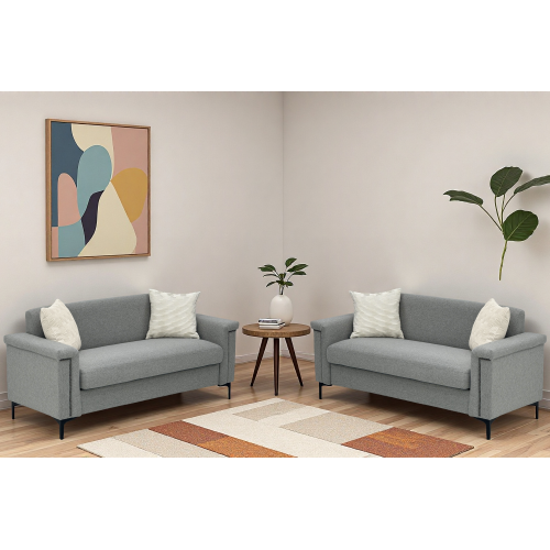 Canapé 2 Places En Polyester Gris Clair - 2 Pièces - Pieds Métal, Design Scandinave