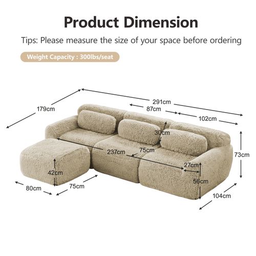 Canapé D’angle Modulable En Tissu Peluche, Sans Montage, Beige Clair