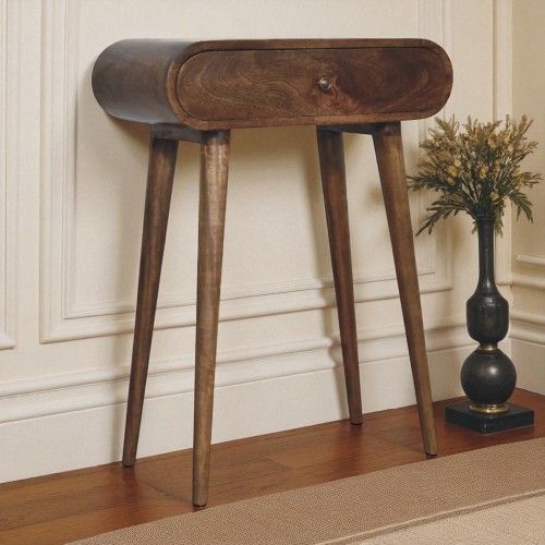 Table Console En Manguier Massif, Tiroir, Finition Châtaigne