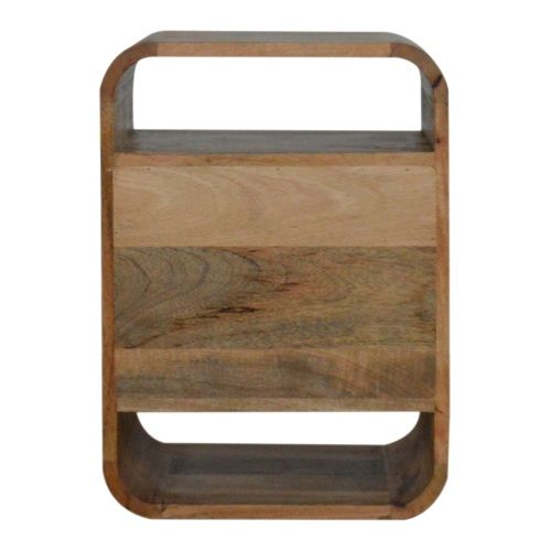 Table De Chevet En Bois Massif Manguier, Finition Chêne Clair, Boîte De Rangement Incluse