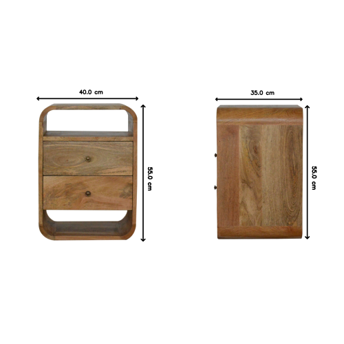 Table De Chevet En Bois Massif Manguier, Finition Chêne Clair, Boîte De Rangement Incluse