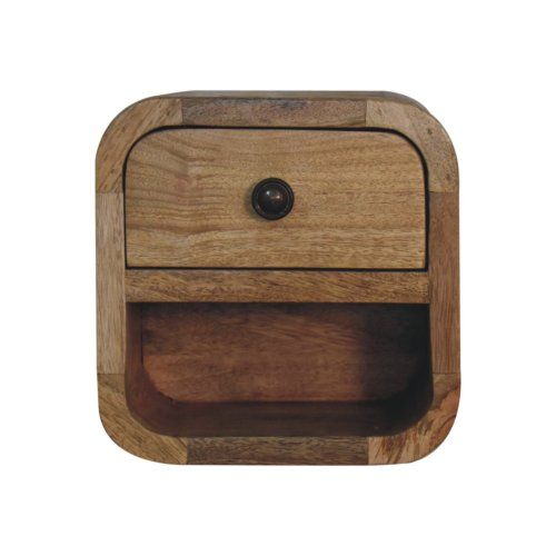 Table De Chevet En Bois De Manguier Massif, Finition Chêne Clair, 1 Tiroir, 1 Étagère