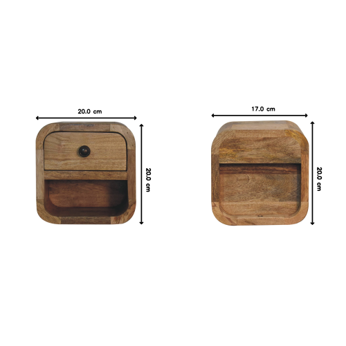 Table De Chevet En Bois De Manguier Massif, Finition Chêne Clair, 1 Tiroir, 1 Étagère