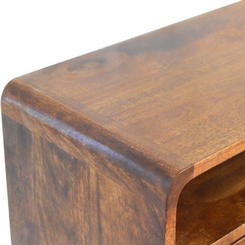 Table Console En Manguier Massif, 2 Tiroirs Et Niche Ouverte, Finition Brun Foncé