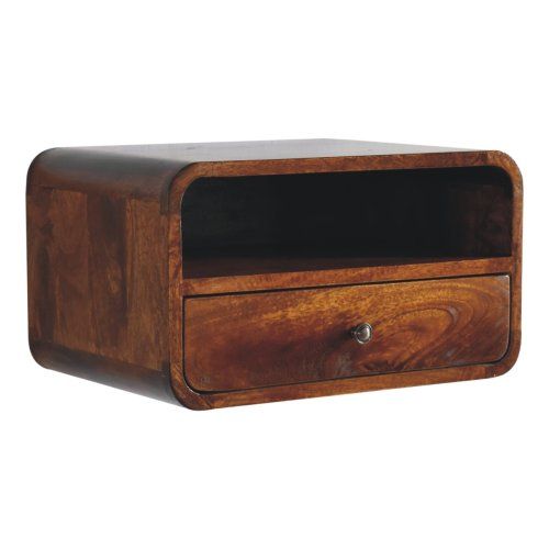 Table De Chevet En Bois Massif Manguier, 1 Tiroir, Finition Châtaigne