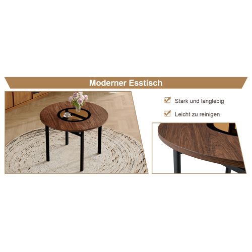 Ensemble Table Et Chaises, Table à Manger 100 Cm Avec Pieds Métal Noir Et 4 Chaises En Pu Noir