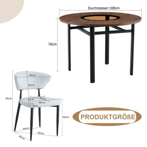 Ensemble Table Et Chaises, Table à Manger 100 Cm Avec Pieds Métal Noir Et 4 Chaises En Pu Blanc