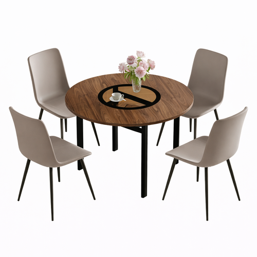 Ensemble Table Et Chaises, Table à Manger Avec Pieds Métal Noir Et 4 Chaises Pu Gris