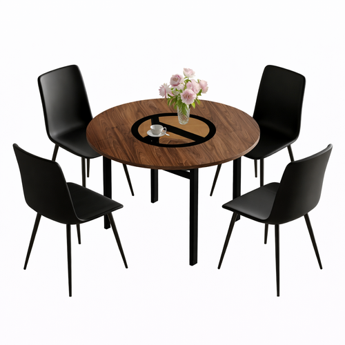 Ensemble Table Et Chaises, Table à Manger 100 Cm Avec Pieds Métal Noir Et 4 Chaises Pu Noir