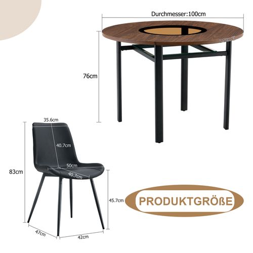 Ensemble Table Et Chaises, Table à Manger 100 Cm Avec Pieds Métal Noir Et 4 Chaises Pu Noir