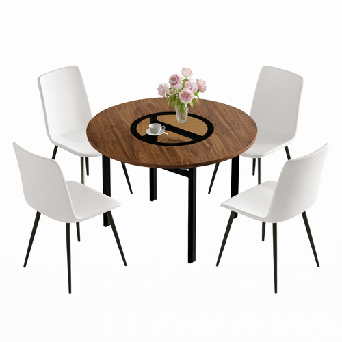 Ensemble Table Et Chaises, Table à Manger 100 Cm Avec Pieds Métal Noir Et 4 Chaises Pu Blanc