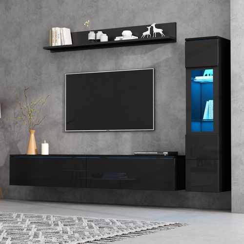 Ensemble De Meubles TV Muraux 3 Pièces Avec LED, 1 Meuble TV, 1 Vitrine De Salon, 1 Étagère Murale