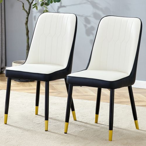 Lot De 2 Chaises De Salle à Manger, En Pu Bicolore, Pieds Métal, Noir Et Blanc