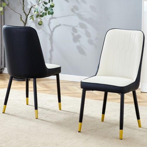 Lot De 2 Chaises De Salle à Manger, En Pu Bicolore, Pieds Métal, Noir Et Blanc