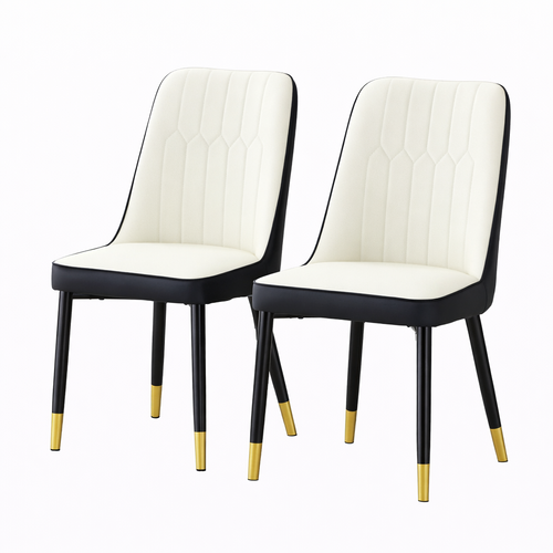 Lot De 2 Chaises De Salle à Manger, En Pu Bicolore, Pieds Métal, Noir Et Blanc