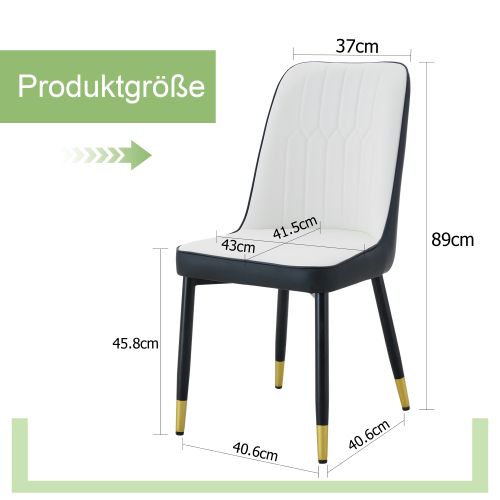 Lot De 2 Chaises De Salle à Manger, En Pu Bicolore, Pieds Métal, Noir Et Blanc