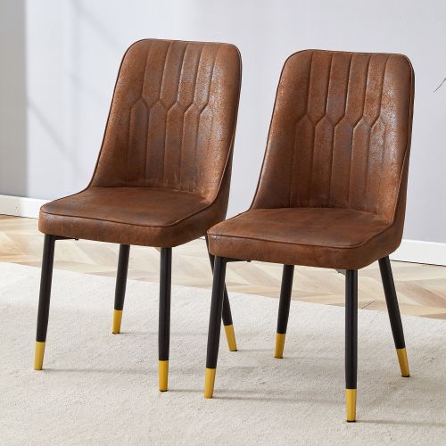 Lot De 2 Chaises De Salle à Manger, Tissu Technique, Pieds Métal, Marron Et Noir