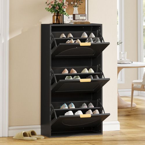 Meuble à Chaussures Noir 60 X 24 X 114 Cm, 3 Abattants