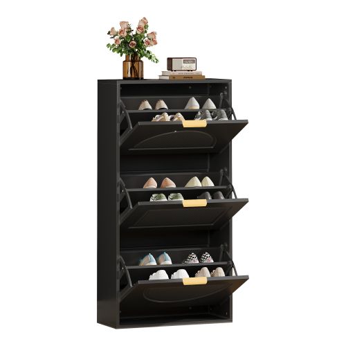 Meuble à Chaussures Noir 60 X 24 X 114 Cm, 3 Abattants