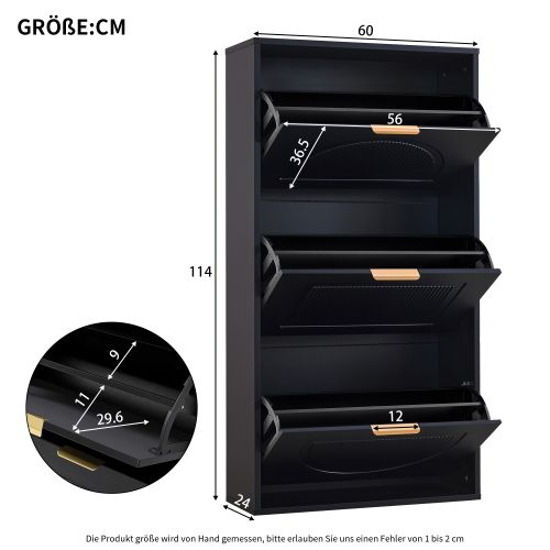 Meuble à Chaussures Noir 60 X 24 X 114 Cm, 3 Abattants