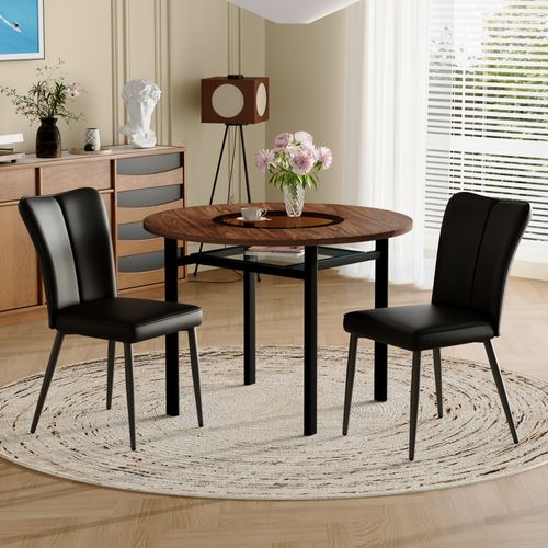 Ensemble Table Et Chaises, Table à Manger 100 Cm Avec Pieds Métal Et 2 Chaises Pu Noir