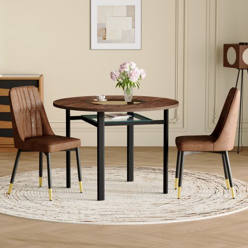 Ensemble Table Et Chaises, Table à Manger 100 Cm Avec Pieds Métal Noir Et 4 Chaises Marron