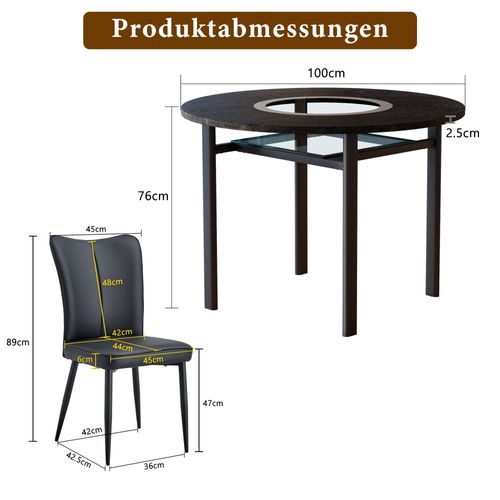 Ensemble Table Et Chaises, Table à Manger 100 Cm Avec Pieds Métal Noir Et 4 Chaises Pu Noir