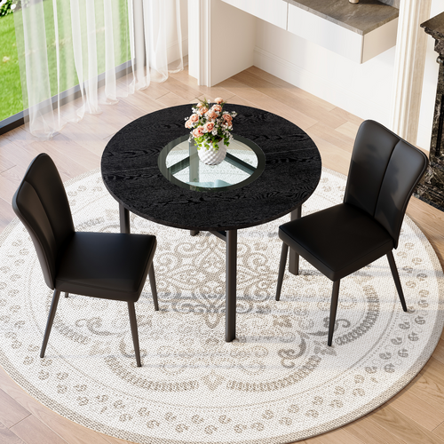 Ensemble Table Et Chaises, Table à Manger 100 Cm Avec Pieds Métal Noir Et 2 Chaises Pu Noir
