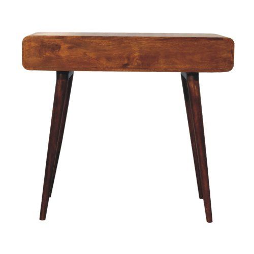 Table Console En Manguier Massif, 1 Tiroir, 1 Étagère, Finition Châtaignier, Pieds Nordiques