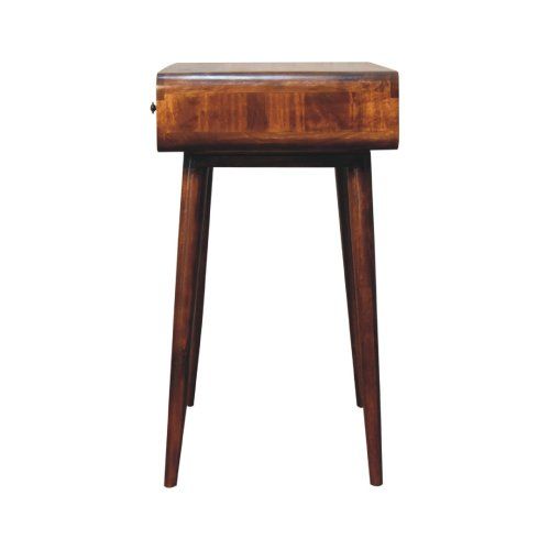 Table Console En Manguier Massif, 1 Tiroir, 1 Étagère, Finition Châtaignier, Pieds Nordiques