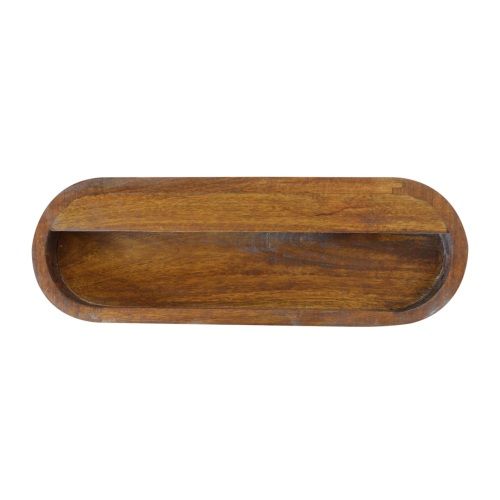 Table De Chevet Murale Ronde En Manguier Massif, Finition Châtaignier, 1 Tiroir, Brun