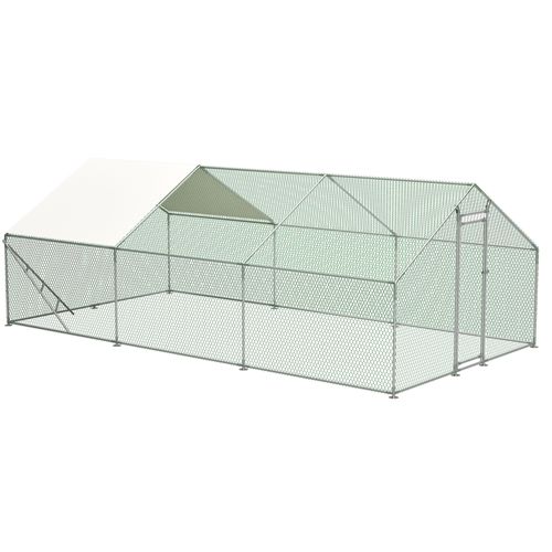 Enclos Poulailler Extérieur En Métal 3x6 M Avec Toit Pvc, Porte Verrouillable Et Échelle, Blanc