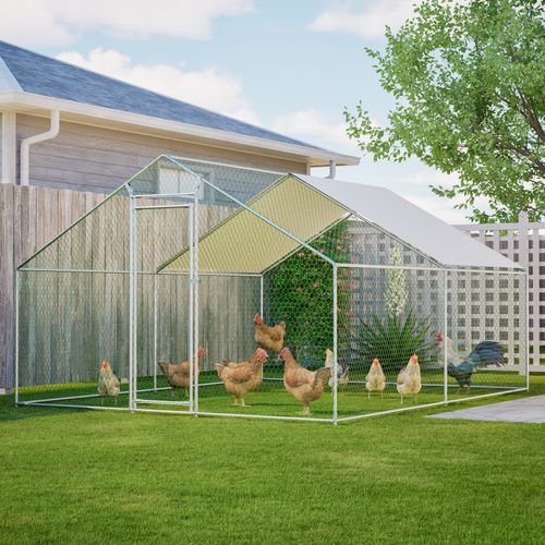 Enclos à Volailles 3x4 M En Métal Avec Toit, Échelle Intégrée Et Porte Verrouillable, Blanc