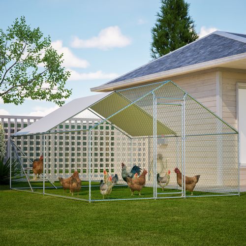 Enclos à Volailles 3x4 M En Métal Avec Toit, Échelle Intégrée Et Porte Verrouillable, Blanc