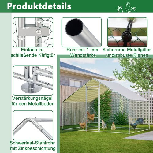 Enclos Volière 3x2 M En Métal Avec Toit, Porte Verrouillable Et Échelle, Blanc