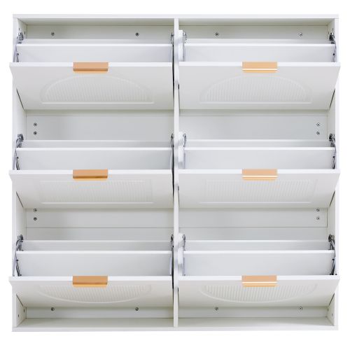 Meuble à Chaussures Blanc, 6 Abattants, Étagères Ouvertes