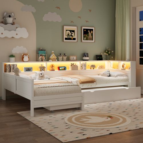 Lit Enfant 90x200 Cm Avec Lit Gigogne Et Ports USB Et Type-c, Blanc