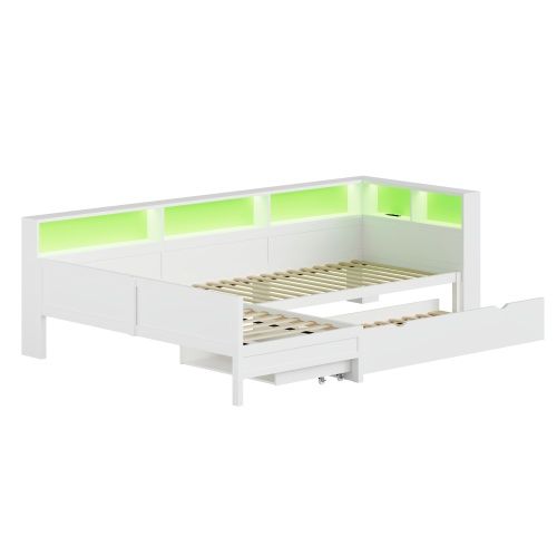 Lit Enfant 90x200 Cm Avec Lit Gigogne Et Ports USB Et Type-c, Blanc