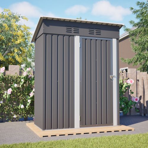 Abri De Jardin En Métal Gris Sans Fenêtre Avec Porte Verrouillable 152,2x83,6x182 Cm