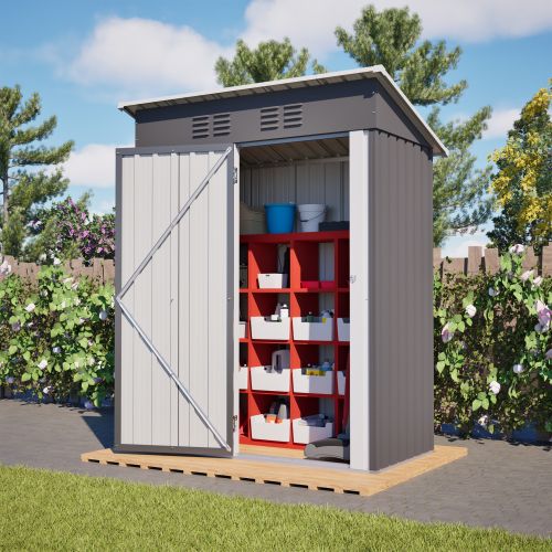 Abri De Jardin En Métal Gris Sans Fenêtre Avec Porte Verrouillable 152,2x83,6x182 Cm