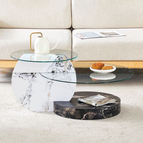 Table Basse Ronde Transparente, 2 Niveaux