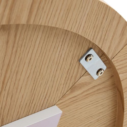 Table à Manger Ronde 100 Cm En Mdf Finition Bois Naturel, Pieds Cylindriques Avec Rangement