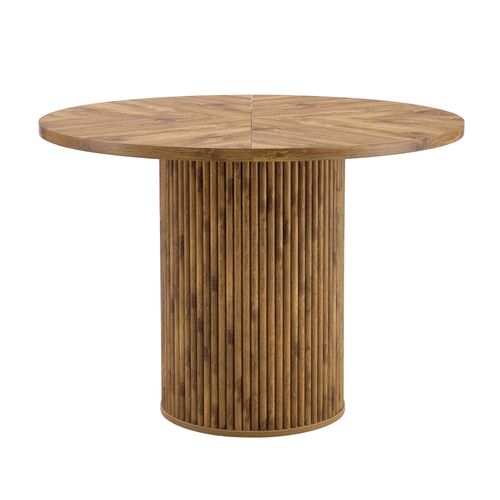 Table à Manger Ronde 100 Cm En Mdf Effet Bois, Pied Cylindrique Avec Rangement