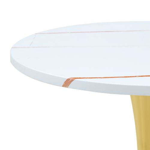 Table D’appoint Ronde 60 Cm En Mdf Effet Marbre Blanc Et Métal Doré